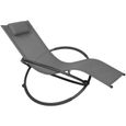 WOLTU Chaise longue de jardin en tissu, Bain de soleil pour jardin, Fauteuil à bascule, 175x53 cm, Gris-0