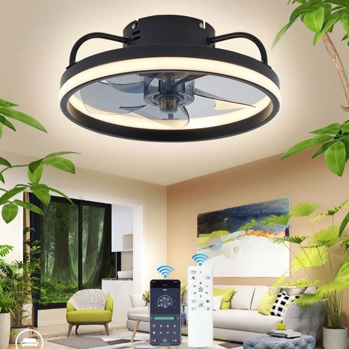 Plafonnier Ventilateur Télécommande Ventilateur Plafond Hobaca Avec Lumière - 30W, 3 Vitesses, Télécommande Ventilateur Plafond Avec Lampe