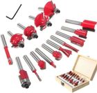 NETBOAT 15pcs 6.35mm Tige Fraises à Défoncer Kit Coffret Fraise pour Defonceuse en Carbure de Tungstène Outil de Travail du Bois