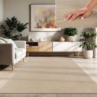 Paco Home Tapis De Salon Poils Ras Lavable Monochrome Style Moderne Beige Bleu 120x170 cm
