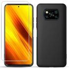 RASENA Coque + Verre Trempé écran Protecteur pour Xiaomi Poco X3 NFC/Poco X3, 9H écran Film Vitre avec Souple noir Silicone étui