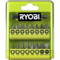 Coffret de vissage RYOBI - 17 accessoires - plats, Philips, Pozidriv, Torx - porte-embout magnétique