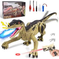 Dinosaure Télécommandé avec LED Lumineux and Pulvérisation, Marcher et Rugir, Cadeaux pour Enfants garçons Filles (Jaune)