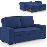 Canapé convertible 3 places en tissu bleu - ROAM - Confort Ferme - Avec accoudoirs - Design contemporain