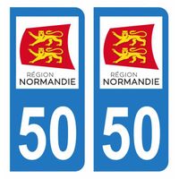 Lot 2 Autocollants Stickers plaque immatriculation voiture auto département 50 Manche Logo Région Normandie