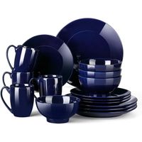 Service de Table Porcelaine - LOVECASA - Série Sweet - Vaiselle Complet 16 Pièces - Bleu Foncé