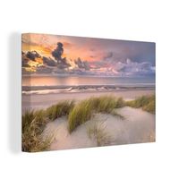 MuchoWow - Tableau sur Toile - Paysage - 120x80 cm - Coucher de soleil Dune Plage Plantes Mer - Multicolore