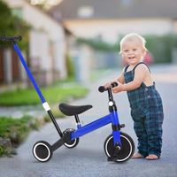 Tricycle pour enfant avec barre de poussée - Bleu - Mixte - 18 mois à 4 ans