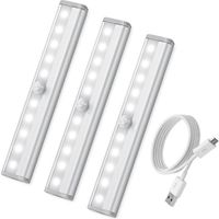 10LED Lampe Détecteur de Mouvement [3 Pack], USB Rechargeable Veilleuse LED pour Maison Cuisine et Bureau (Blanc)