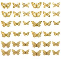 DAMILY® Stickers Muraux Papillons, 36pcs, 3D, Décoration Wall Art Autocollant pour Chambre Maison Garderie, 3 Tailles,Or