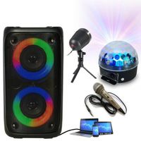 Enceinte Enfant Karaoke Boum USB Bluetooth PARTY LEO-250 Portable LED - Micro - 2 Jeux de Lumière