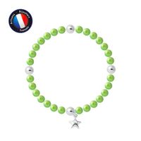 PERLINEA - Bracelet My Star - Véritable Perle de Culture d'Eau Douce Ronde 5-6 mm Vert Tonic - Câble Elastiqué - Bijoux Femme