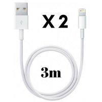Lot 2 Cables 3 Metres Blanc pour iPhone 11,11 PRO,11 PRO MAX,X,XS,XS MAX, XR,8,8 PLUS,7,7 PLUS,6,6 PLUS,5,5S,SE[Phonillico®]