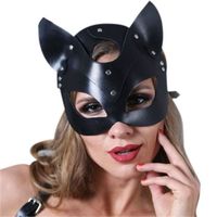 - Sexy en Cuir Chat Masque pour Les Femmes F&eacute;tiche Chat T&ecirc;te Noire Yeux Masque Halloween Carnaval Partie Masque