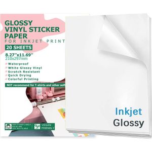 Papier Autocollant Vinyle Brillant Imprimable A4 - 30 Feuilles, Pour Imprimante à Jet D'encre, Imperméable, Compatible Cricut