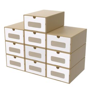 20 Boîtes De Rangement à Chaussures En Carton Kraft - 35 X 23 X 13,5 Cm - Fenêtre Transparente - Empilables, Pliables - Jusqu'à 6 Kg Par Boîte - 10