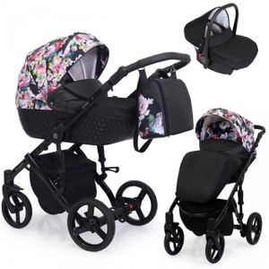 POUSSETTE  KUNERT Tiaro 3en1 - Poussette bébé - Jusqu'à 10Kg - Système siège auto et nacelle intégré - Floral/Noir