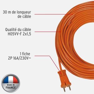 RALLONGE Rallonge Orange 30M De Câble, Fabrication Français