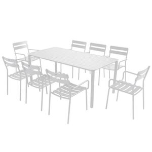 Ensemble table et chaise de jardin Ensemble table de terrasse (185 x 92cm) et 8 fauteuils blanc