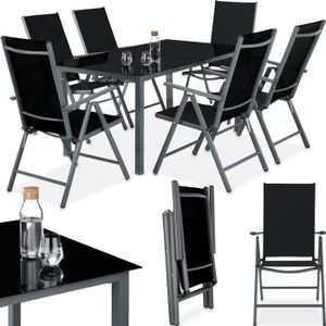 Ensemble table et chaise de jardin TECTAKE Ensemble chaises de salle à manger ERCOLANO avec Cadre en aluminium pour 6 personnes Résistant aux intempéries - Gris Foncé