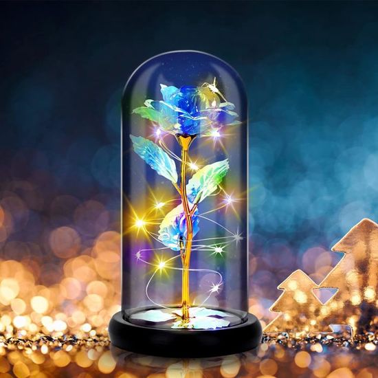 Rose éternelle Bleue Dans Dôme En Verre Avec Figurine D'ange - Cadeau Romantique Pour Femme