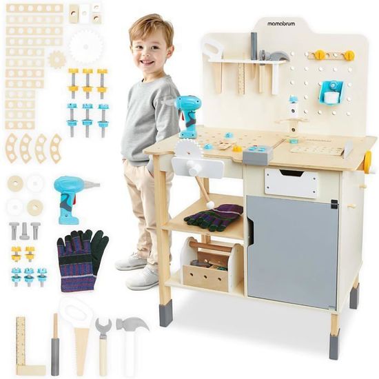 Atelier Montessori Bois – Set D’outils Avec Tournevis, Clés, Planche à Visser, Jouet éducatif 3-5 Ans