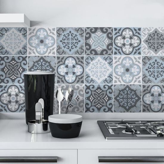 8 Pcs Stickers Cuisine Moderne Décoration 30x15cm Marron PVC Auto-adhésif Carreaux Carrelage