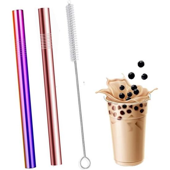 50 Pailles Réutilisables Bubble Tea Géantes Multicolores + 2 Brosses – 21 Cm, Diamètre 10 Mm, Idéales Pour Smoothies, Milkshakes Et Boissons Épaisses
