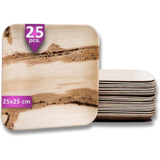 Naturel Palmware DTW05349 Assiette Jetable En Feuille De Palmier, 25 Pièces, Carrée, 25x25 Cm