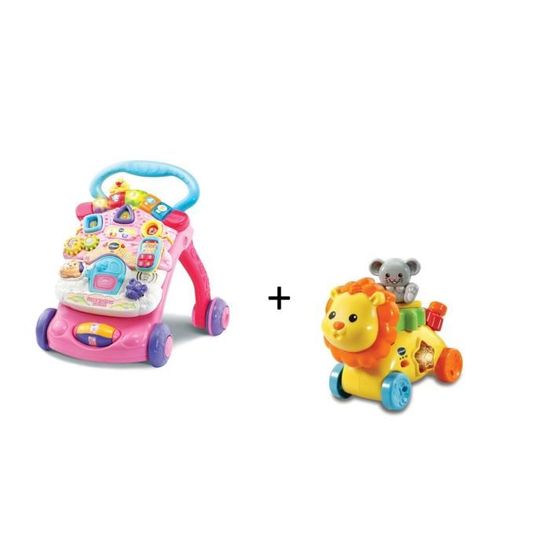 VTECH Super trotteur parlant 2 en 1 rose Zooz P tit lion a engrenages magiques Cdiscount Jeux Jouets