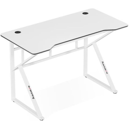 Huzaro Hero 2.6 | Bureau PC Gaming | Construction Solide | Design Ergonomique | Plateau En Carbone | 120x60cm | Crochet Casque | Porte Gobelet | Reglage 3 Hauteurs | Passe-Cable | Blanc