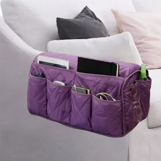 Organisateur D'accoudoir De Canapé - Sac De Rangement En Feutre, 5 Poches, 32x25x5 Cm - Pour Télécommandes, Livres, Téléphone - 12