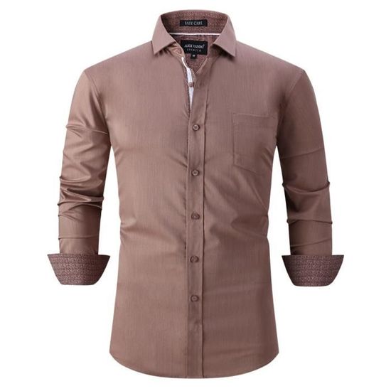 Chemise Boutonnée Structure Homme – XL – Marron Texturé – Mélange Coton/Poly – Manches Longues – Occasion