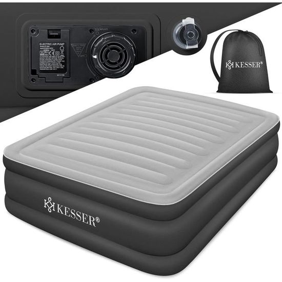CHILLSUN Matelas gonflable double avec pompe intégrée pour invités et maison, matelas gonflable gonflable de 40,6 cm, lit gonflable avec sac de transport pour camping, matelas surélevé, double matelas