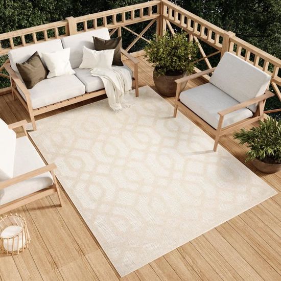 Tapis Extérieur Intérieur VIERA Beige Treillis 3D Polypropylène 120x170