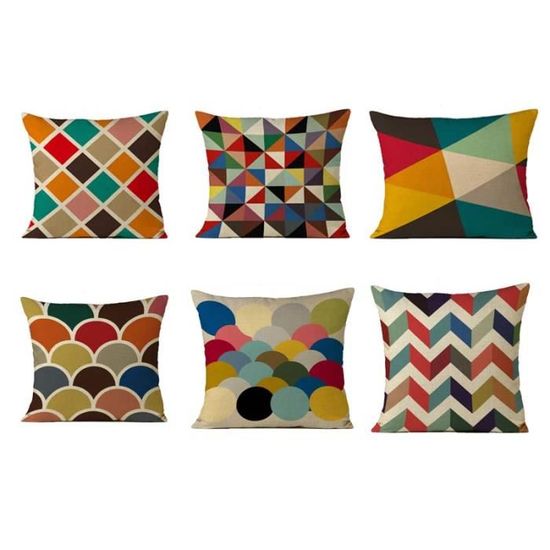 Lot De 4 Housses De Coussin Géométriques Artoid Mode - 45x45cm - Polyester Lavable - Décoration Saisonnière