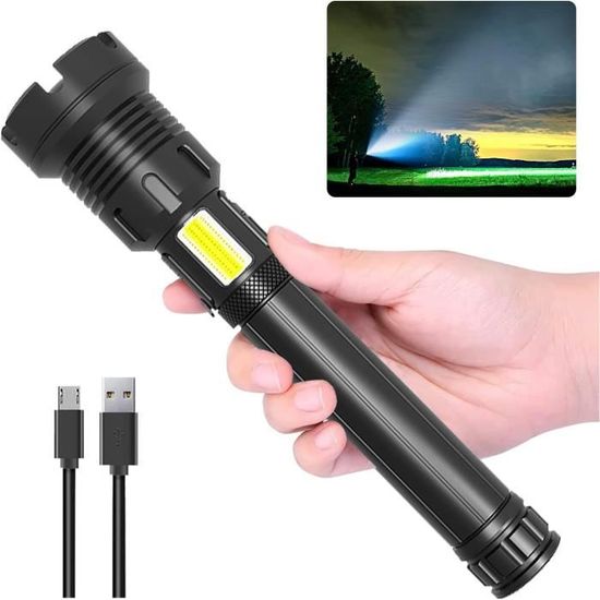 Lampe De Poche De Chasse Tactique 90000 Lumens, Lampe De Chasse Super Brillante Avec Montage Sur Rail, Lampe De Poche à Pressostat à Distance Rechargeable USB 5 Modes Pour La Chasse Au