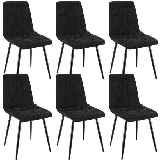 Lot De 6 Chaises Design JIJIAN - Style Contemporain, Tissu Résistant Et Pieds Métal Noir - Parfait Pour Salle à Manger Et Salon
