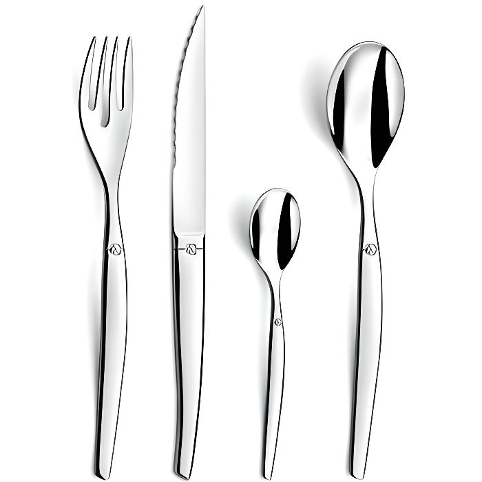 Lou Laguiole Ensemble de coutellerie 24 pcs Jet Miroir Argenté
