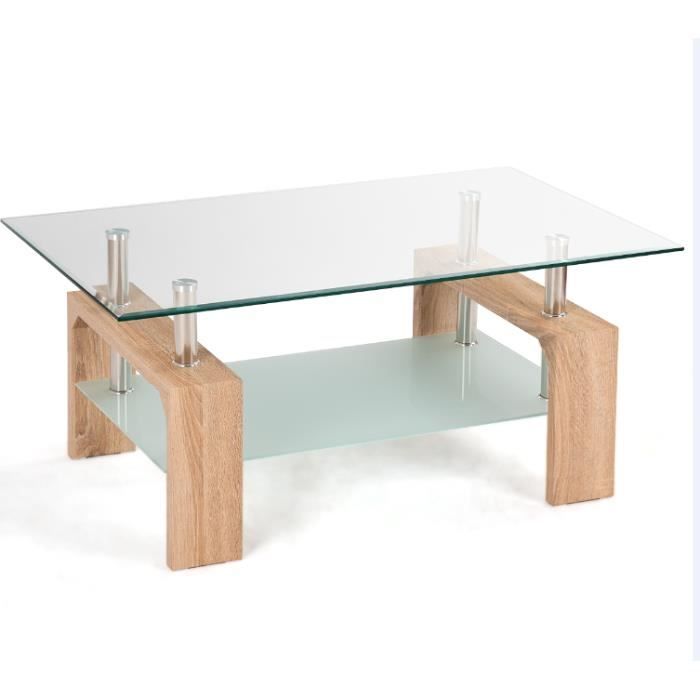 Table Basse avec 2 Etagère Espace de Rangement,Table d'Appoint avec Verre Trempé Transparent Plateau,pour Bureau,Salon