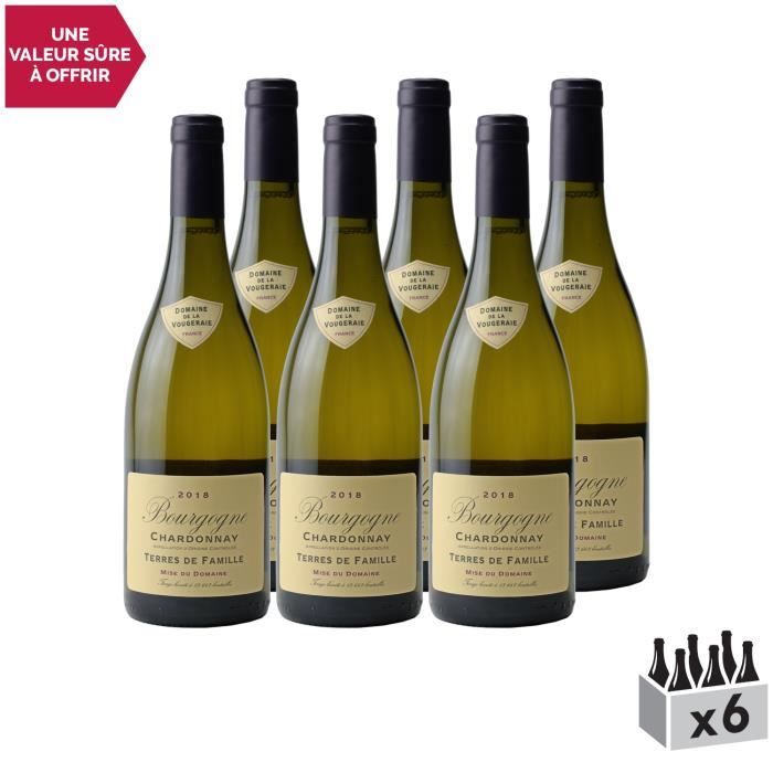 Bourgogne Terres de Famille Blanc 2018 - Lot de 6x75cl - Domaine de la Vougeraie - Vin AOC Blanc de Bourgogne - Cépage Chardonnay