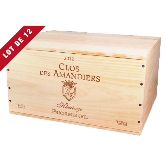 12X La Caisse Bois 6x75cl estampillé Clos des Amandiers - coffret
