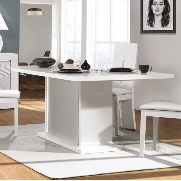 Table à manger extensible blanche laquée design KARL Blanc L 225 x P 100 x H 76 cm