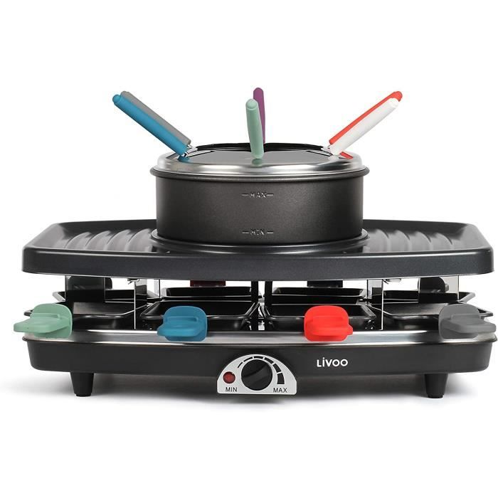 LIVOO DOC233 Appareil à Raclette / Grill / Fondue - 8 Poêlons + 6 Fourchettes Inclus