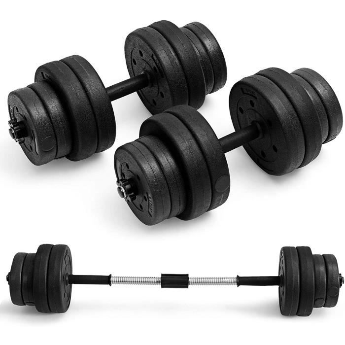 HALTERE GOPLUS Lot de 2 Haltère de Musculation Poids Réglable, avec 16 Disques (8 x 1,25KG + 8 x 2,5KG), Barre All2