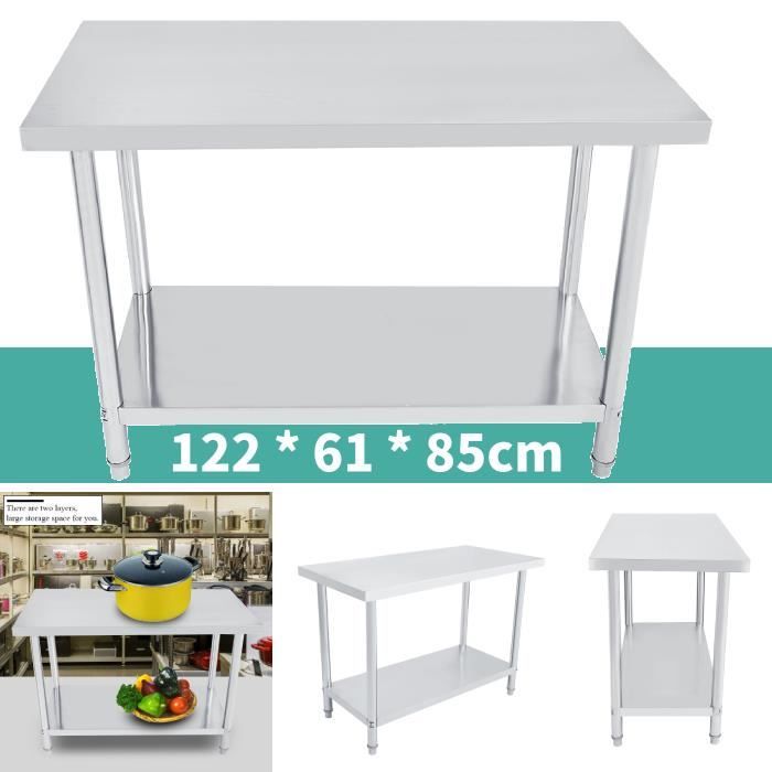 Nouveau Table de Travail Pour cuisine professionnelle Plan De Travail Cuisine En 2 Etage 122*61*85cm -ZOO