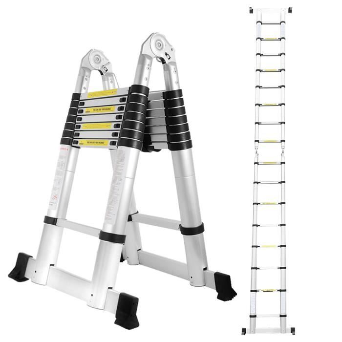 Hengda 5(2.5+2.5)M Echelle Telescopique 8+8 Echelons Polyvalent Multi-Fonction en Aluminium Télescopique Charge Maximale: 150 kg Por