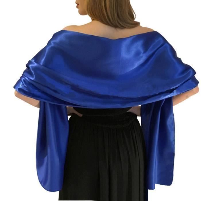 Écharpe Châle Étole En Satin Femme Longue Élégant Pour Cérémonies Fêtes Mariage Cocktail Soirée Bal Cadeau Bleu MKK45
