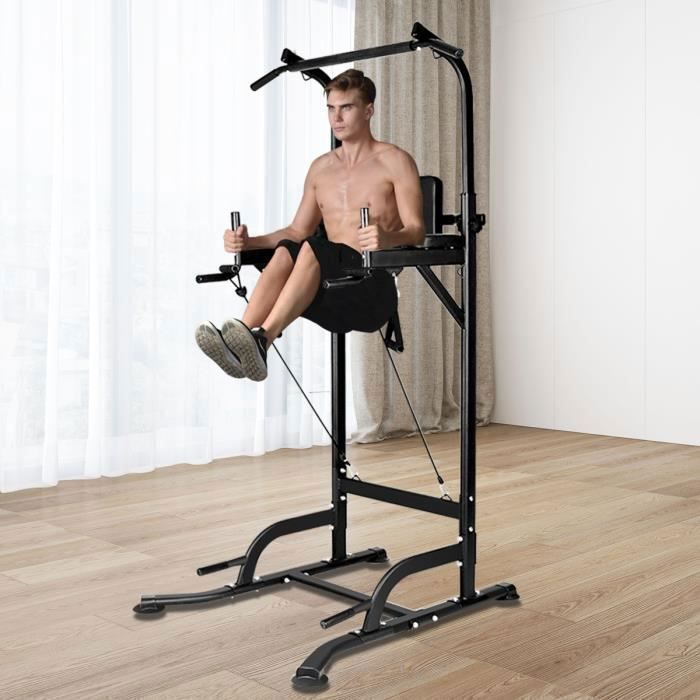 Barre de traction Ajustable, Chaise Romaine dips Multifonctions, MAX 150KG Réglage 6 Niveaux Station Musculation, Pull Up Bar Noir