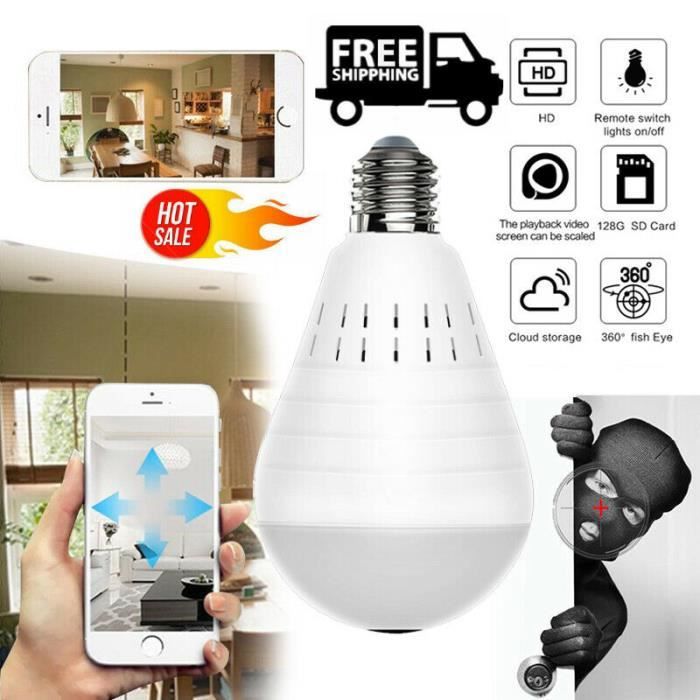 Moniteur pour bébé Lampe Ampoule caméra IP caméra IP sans Fil Ampoule Panoramique LED caméra Espion IR caméra cachée 360 degrés